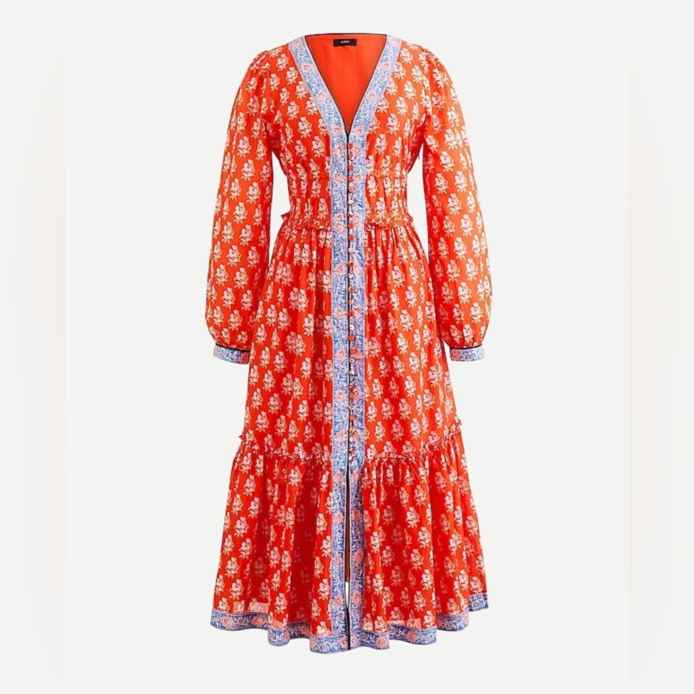 J Crew Button-up dress in classic block print, size 14, NWT, Classic, Midi